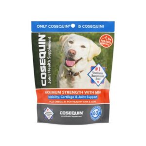 nutramax cosequin joint health supplement for dogs – with glucosamine, chondroitin, msm, and omega-3’s, 60 soft chews