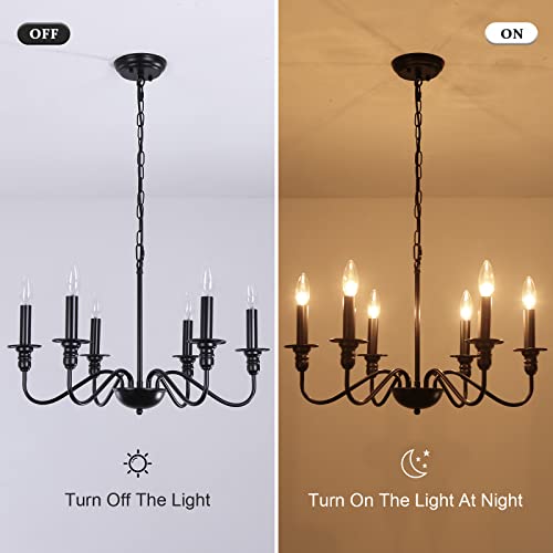 Black Chandelier, TMMAYSUN 6-Light Farmhouse Candle Hanging Light Fixture, Adjustable Height Rustic Chandeliers Pendant Lights Matte Black Chandelier for Dining Room Living Room Bedroom Kitchen Island