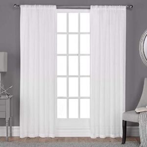 laurel foundry modern farmhouse baillons solid sheer rod pocket curtain panels in white (set of 2)