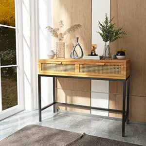 cozayh rustic console table with 2 drawers entryway hallway farmhouse country style, cabin-inspired natural finish (natural brown)