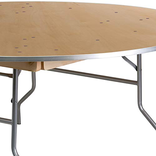 Flash Furniture 6-Foot Round HEAVY DUTY Birchwood Folding Banquet Table with METAL Edges