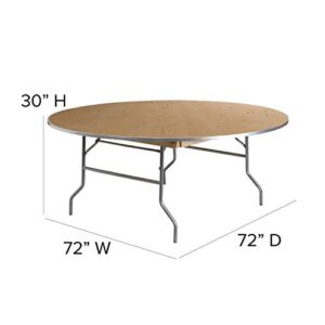 Flash Furniture 6-Foot Round HEAVY DUTY Birchwood Folding Banquet Table with METAL Edges