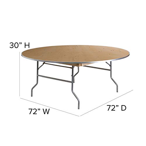 Flash Furniture 6-Foot Round HEAVY DUTY Birchwood Folding Banquet Table with METAL Edges