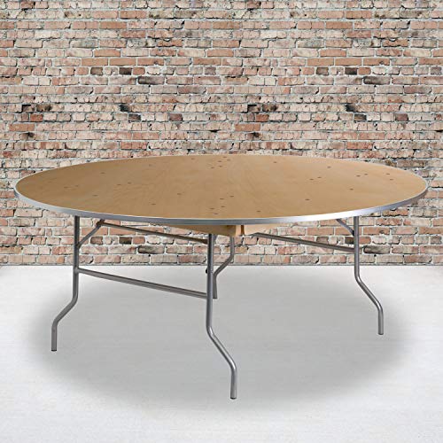 Flash Furniture 6-Foot Round HEAVY DUTY Birchwood Folding Banquet Table with METAL Edges