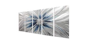 richspace arts contemporary metal wall art blue and silver modern sculpture decor for living room 3d flower aluminum artwork for home and office