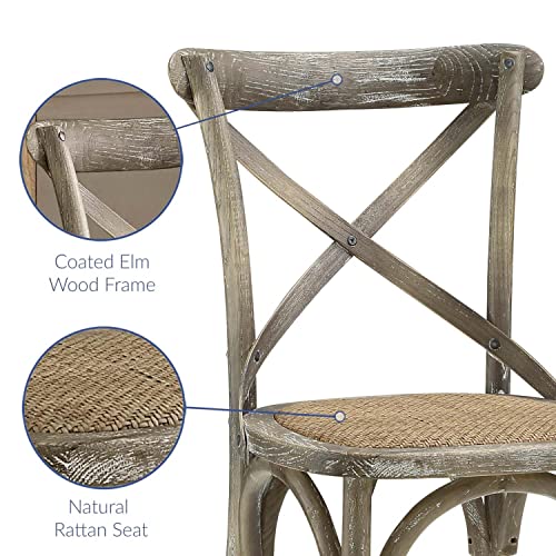 Modway Gear Rustic Modern Farmhouse Elm Wood Rattan Dining Chair in Gray