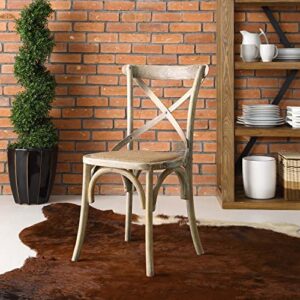 Modway Gear Rustic Modern Farmhouse Elm Wood Rattan Dining Chair in Gray