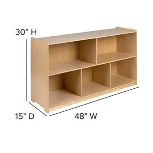 Flash Furniture Wooden 5 Section School Classroom Storage Cabinet for Commercial or Home Use - Safe, Kid Friendly Design - 30"H x 48"L (Natural)