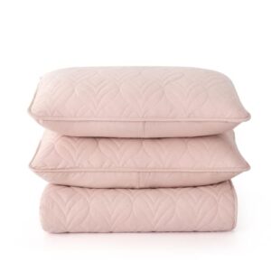 PEACE NEST 3 Piece Quilted Coverlet Set with Pillow Shams, Lightweight All Season Bedspread Bed Cover Full/Queen Size, Pink((90"X90")