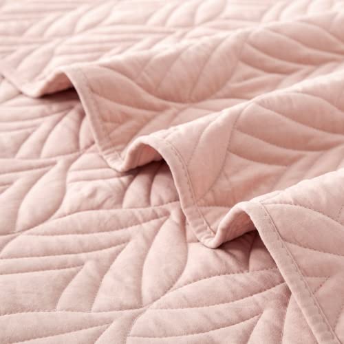 PEACE NEST 3 Piece Quilted Coverlet Set with Pillow Shams, Lightweight All Season Bedspread Bed Cover Full/Queen Size, Pink((90"X90")