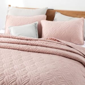 PEACE NEST 3 Piece Quilted Coverlet Set with Pillow Shams, Lightweight All Season Bedspread Bed Cover Full/Queen Size, Pink((90"X90")