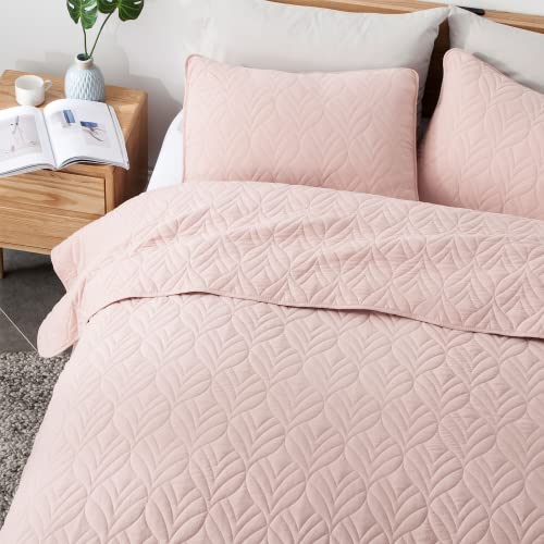 PEACE NEST 3 Piece Quilted Coverlet Set with Pillow Shams, Lightweight All Season Bedspread Bed Cover Full/Queen Size, Pink((90"X90")