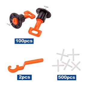 Tile Leveling System Kit with 100pcs Tile Leveler & 2 Special Wrenches & 500pcs 2mm Tile Spacers