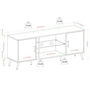 Walker Edison Saxon Mid Century Modern Glass Shelf TV Stand for TVs up to 65 Inches, 60 Inch, Walnut