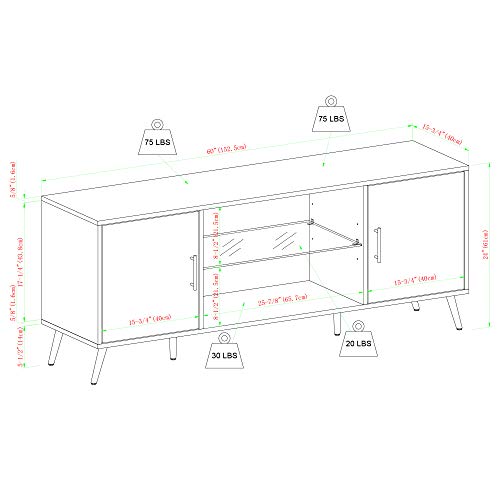 Walker Edison Saxon Mid Century Modern Glass Shelf TV Stand for TVs up to 65 Inches, 60 Inch, Walnut