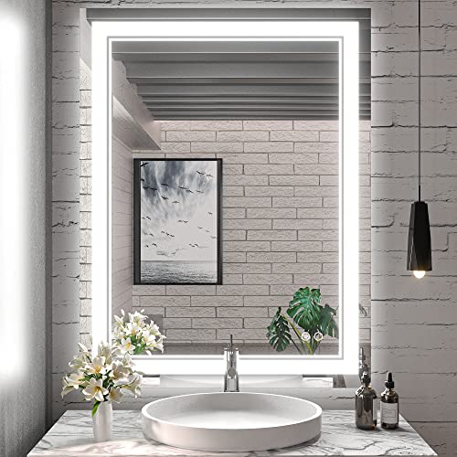 Keonjinn LED Bathroom Mirror, 36 x 28 Inch Bathroom Mirror with Lights, Front Lighted Vanity Mirror, Anti-Fog Wall Mounted Dimmable Memory Brightness Front Lights Makeup Mirror (Vertical/Horizontal)