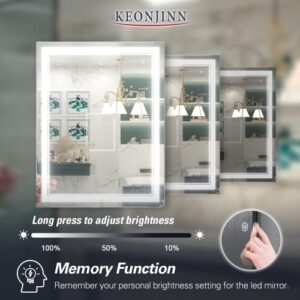 Keonjinn LED Bathroom Mirror, 36 x 28 Inch Bathroom Mirror with Lights, Front Lighted Vanity Mirror, Anti-Fog Wall Mounted Dimmable Memory Brightness Front Lights Makeup Mirror (Vertical/Horizontal)