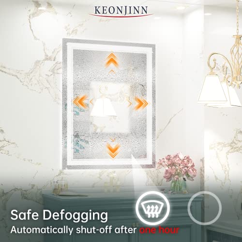 Keonjinn LED Bathroom Mirror, 36 x 28 Inch Bathroom Mirror with Lights, Front Lighted Vanity Mirror, Anti-Fog Wall Mounted Dimmable Memory Brightness Front Lights Makeup Mirror (Vertical/Horizontal)