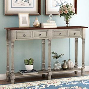 awqm console table with drawers, long shelf sofa table, ideal for living room,entryway/hallway, 58”l x 11”w x 34”h,antique grey
