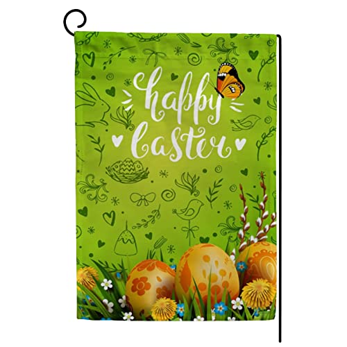 My Little Nest Seasonal Garden Flag Happy Easter Golden Eggs Flowers Vertical Garden Flags Double Sided for Home Farmhouse Yard Holiday Flag Outdoor Decoration Banner 12"x18"