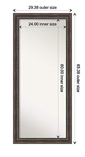 Amanti Art Non-Beveled Wood Full Length Mirror (65.5 x 29.5 in.), Rustic Pine Frame - Floor Mirror, Wall Mirror - Brown