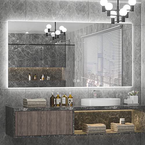 TokeShimi 48 x 24 Inch LED Backlit Vanity Bathroom Mirror Anti-Fog, CRI 90+, 6000K Wall Mounted Lighted Mirror Whit Memory Function, Large Dimmable Backlights Mirror