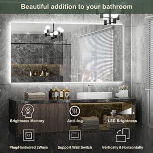 TokeShimi 48 x 24 Inch LED Backlit Vanity Bathroom Mirror Anti-Fog, CRI 90+, 6000K Wall Mounted Lighted Mirror Whit Memory Function, Large Dimmable Backlights Mirror