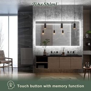 TokeShimi 48 x 24 Inch LED Backlit Vanity Bathroom Mirror Anti-Fog, CRI 90+, 6000K Wall Mounted Lighted Mirror Whit Memory Function, Large Dimmable Backlights Mirror