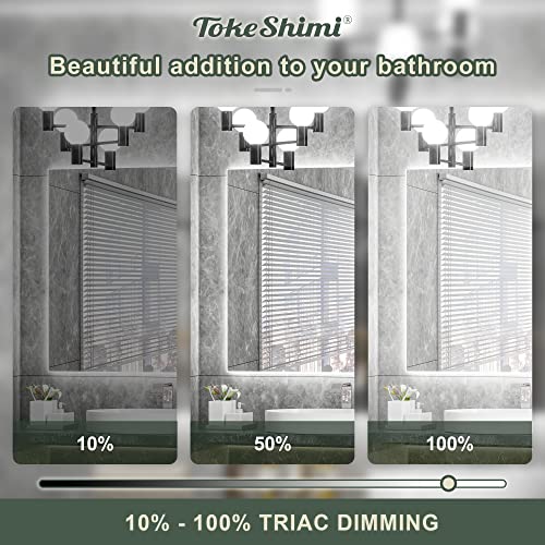 TokeShimi 48 x 24 Inch LED Backlit Vanity Bathroom Mirror Anti-Fog, CRI 90+, 6000K Wall Mounted Lighted Mirror Whit Memory Function, Large Dimmable Backlights Mirror