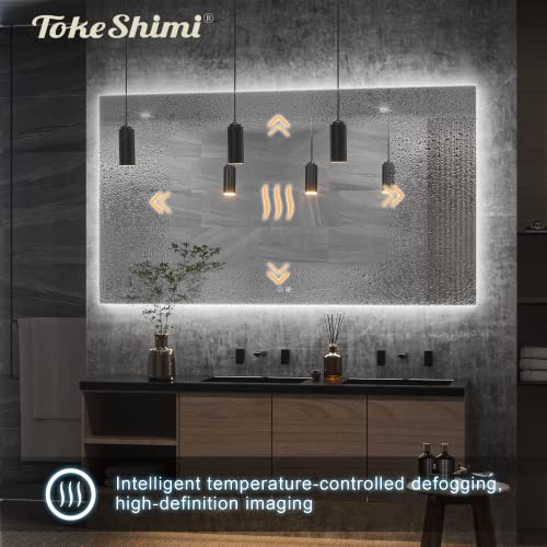 TokeShimi 48 x 24 Inch LED Backlit Vanity Bathroom Mirror Anti-Fog, CRI 90+, 6000K Wall Mounted Lighted Mirror Whit Memory Function, Large Dimmable Backlights Mirror