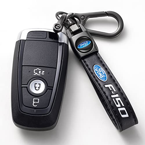 Holust Genuine Leather Car Keychain Keyring Accessories Compatible with Ford F-150 Car Key Chain Family Present for Man and Woman(Black)