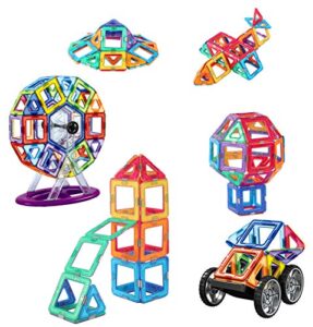 dreambuildertoy 120 piece magnetic tiles, magnet building blocks, stem educational construction kit，3d car and auto magnetic toys, birthday gift for boys and girls (120 pieces)