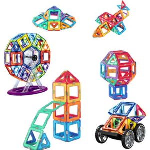 dreambuilderToy 120 Piece Magnetic Tiles, Magnet Building Blocks, STEM Educational Construction Kit，3D car and auto Magnetic Toys, Birthday Gift for Boys and Girls (120 Pieces)