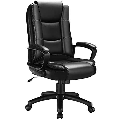 LEMBERI Office Desk Chair, Ergonomic Managerial Executive Chair, Big and Tall High Back Computer Chair, Adjustable Height PU Leather Chairs with Cushions Armrest for Long Time Seating (Black)