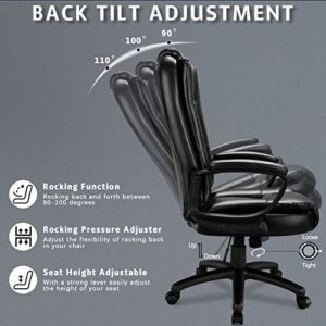 LEMBERI Office Desk Chair, Ergonomic Managerial Executive Chair, Big and Tall High Back Computer Chair, Adjustable Height PU Leather Chairs with Cushions Armrest for Long Time Seating (Black)