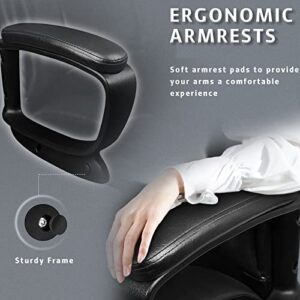 LEMBERI Office Desk Chair, Ergonomic Managerial Executive Chair, Big and Tall High Back Computer Chair, Adjustable Height PU Leather Chairs with Cushions Armrest for Long Time Seating (Black)