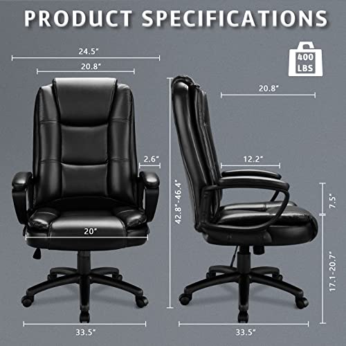 LEMBERI Office Desk Chair, Ergonomic Managerial Executive Chair, Big and Tall High Back Computer Chair, Adjustable Height PU Leather Chairs with Cushions Armrest for Long Time Seating (Black)