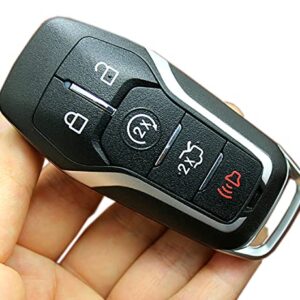 Replacement Keyless Entry Remote Smart Key Fob Shell Case Fit for Ford F150 Fusion Explorer Mustang Lincoln MKZ MKC 5 Buttons Button Pad Cover (Black, 5 Buttons)