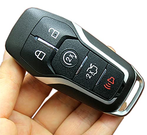 Replacement Keyless Entry Remote Smart Key Fob Shell Case Fit for Ford F150 Fusion Explorer Mustang Lincoln MKZ MKC 5 Buttons Button Pad Cover (Black, 5 Buttons)