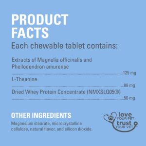 Nutramax Solliquin Calming Behavioral Health Supplement for All Dogs Over 8lbs - With L-Theanine, Magnolia / Phellodendron, and Whey Protein Concentrate, 60 Chewable Tablets