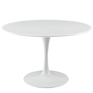 Modway Lippa 47" Mid-Century Modern Dining Table with Round Top and Pedestal Base in White