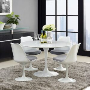 Modway Lippa 47" Mid-Century Modern Dining Table with Round Top and Pedestal Base in White