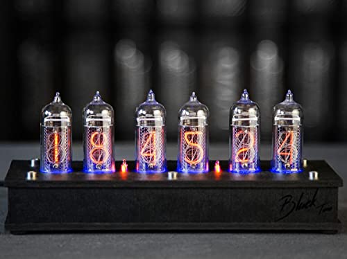 Handmade Nixie Tube Clock 6X IN-14 - Made in Ukraine - Vintage Retro Table Clock - Wooden Desk Nixie Tube Clock - Black