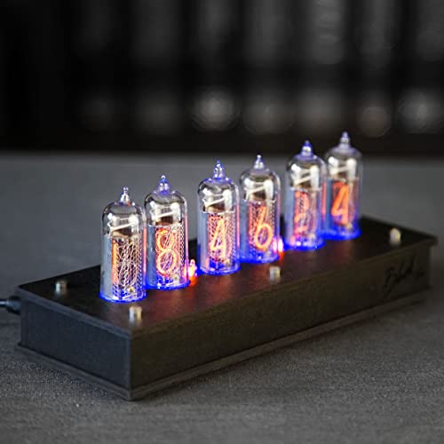 Handmade Nixie Tube Clock 6X IN-14 - Made in Ukraine - Vintage Retro Table Clock - Wooden Desk Nixie Tube Clock - Black