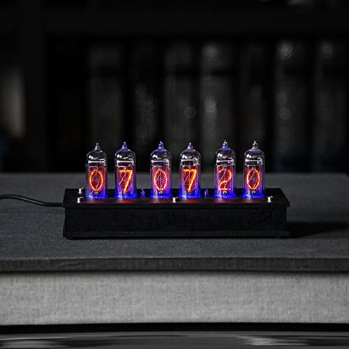 Handmade Nixie Tube Clock 6X IN-14 - Made in Ukraine - Vintage Retro Table Clock - Wooden Desk Nixie Tube Clock - Black