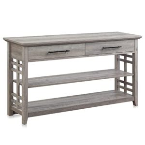 belleze 3 tier console table with two storage shelves & drawers, wood accent sofa table for entryway living room hallway – 55 inch – norrell (gray wash)
