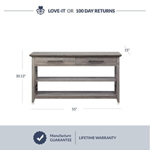 BELLEZE 3 Tier Console Table with Two Storage Shelves & Drawers, Wood Accent Sofa Table for Entryway Living Room Hallway - 55 Inch - Norrell (Gray Wash)