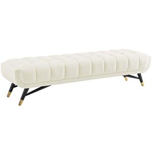 modway adept mid-century modern velvet upholstered tufted accent bench in ivory
