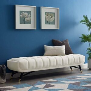 Modway Adept Mid-Century Modern Velvet Upholstered Tufted Accent Bench in Ivory