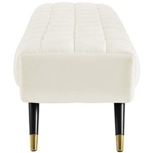 Modway Adept Mid-Century Modern Velvet Upholstered Tufted Accent Bench in Ivory